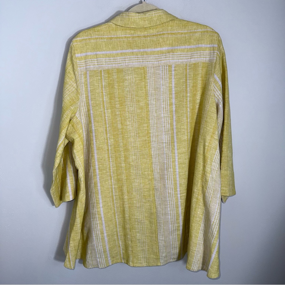 Soft Surroundings Cotton Linen Blend Button Front Blouse Top-Yellow White-1X - Picture 9 of 11